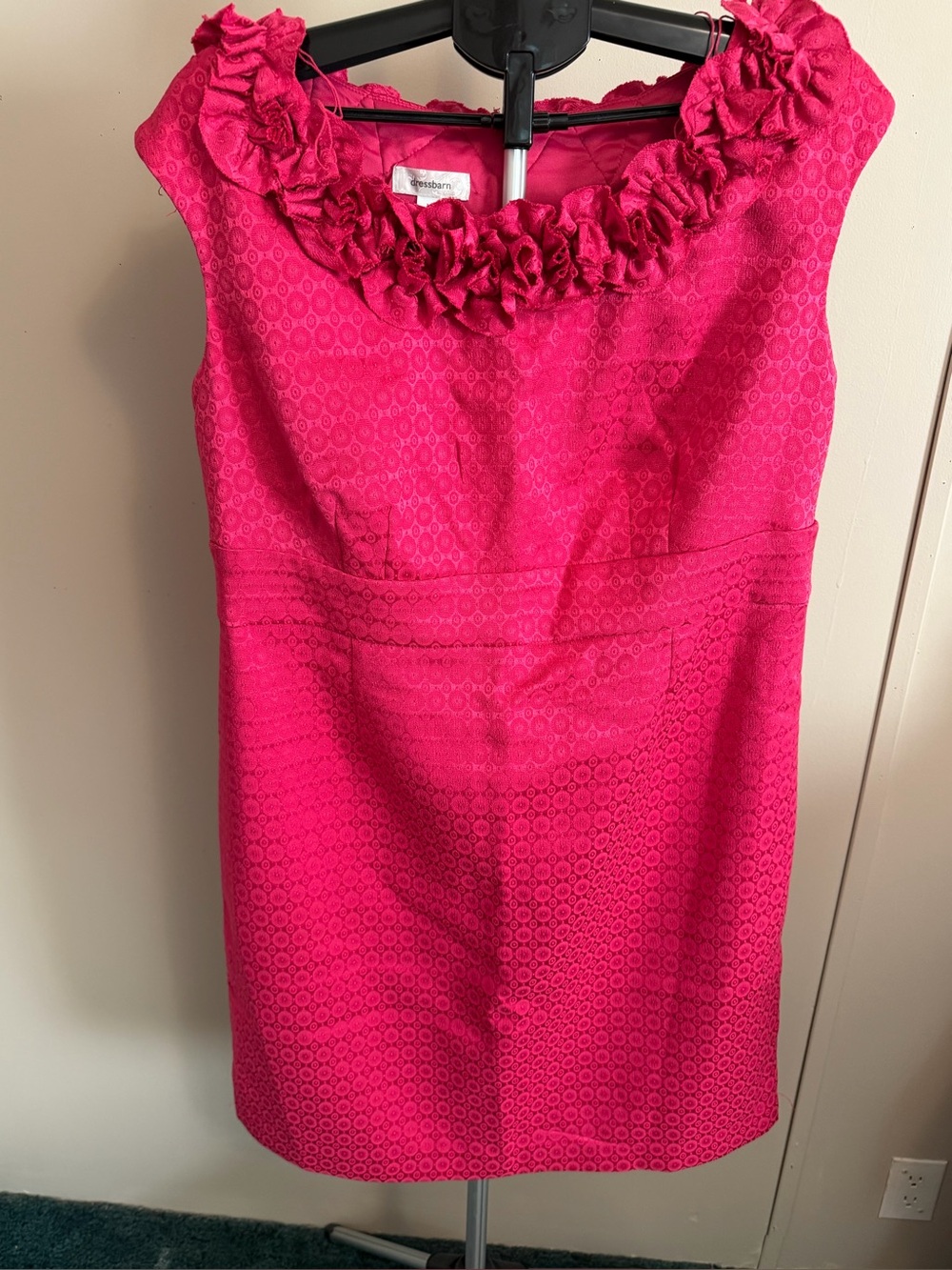 Dressbarn Hot Pink Textured Sleeveless Dress with Ruffle Collar - Plus Size 18W